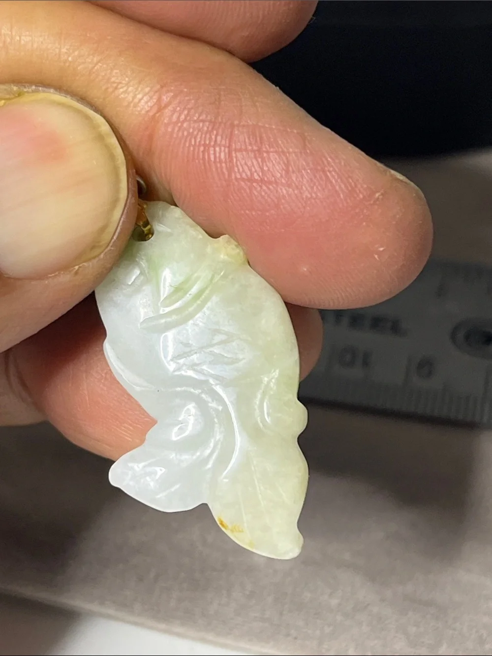 Vintage Asian Jade Fish Pendant Hand Carved Green Stone